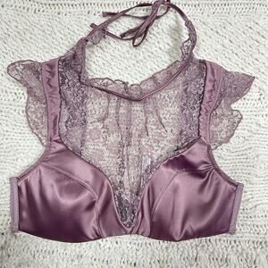 Victoria’s Secret Dream Angels Halter Lace Plunge Bra 34B Satin Mauve